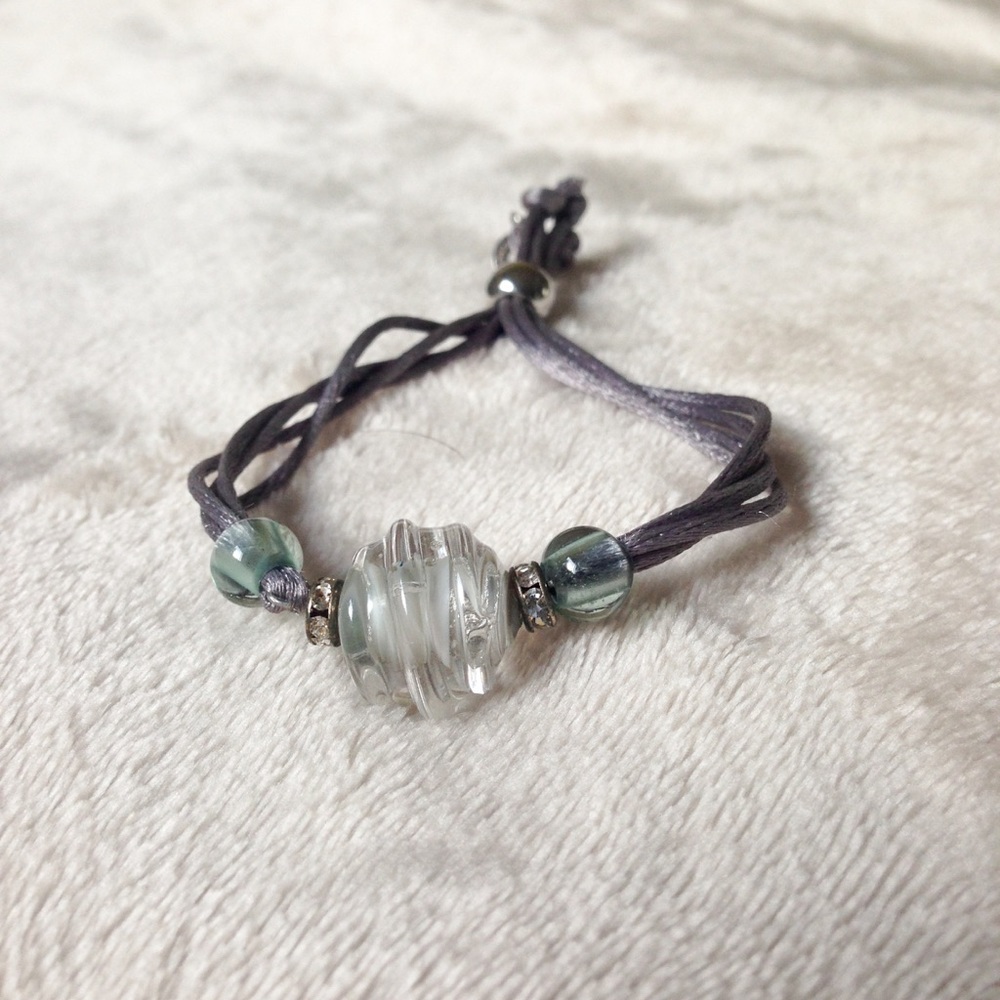 Murano bead with diamonds & satin band bracelete